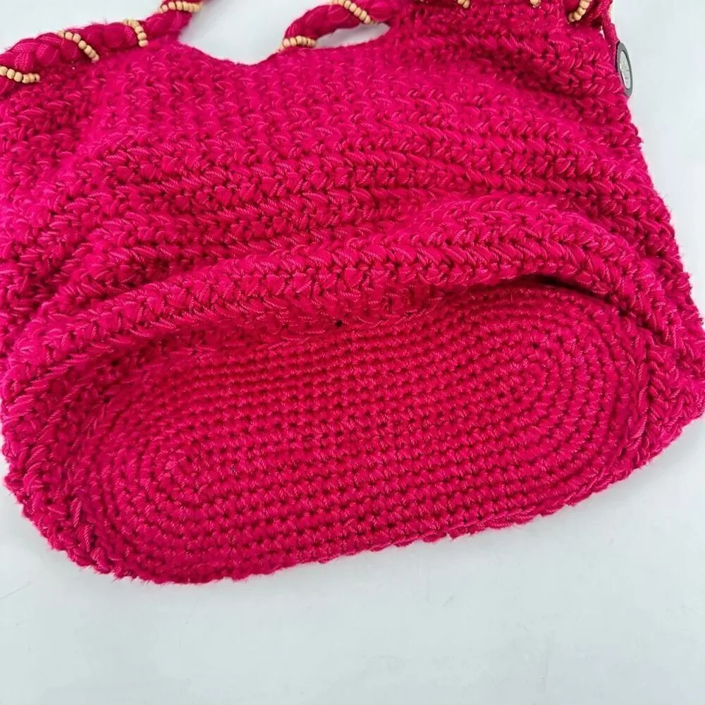 The Sak Women's Beaded Wrapped Handle knit Crochet Hobo Shoulder‎ Bag Pink Small
